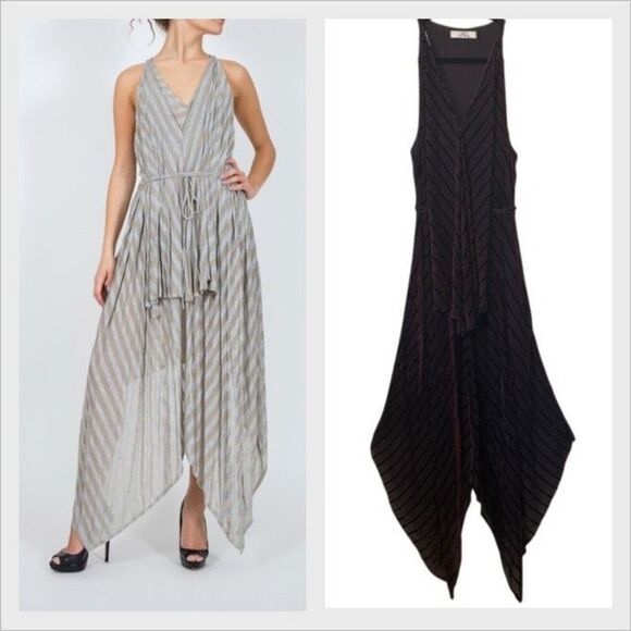 Robert Rodriguez Dresses & Skirts - Robert Rodriguez Burgundy Striped Velvet Burnout Asymmetric Hem Maxi Dress Sz 10